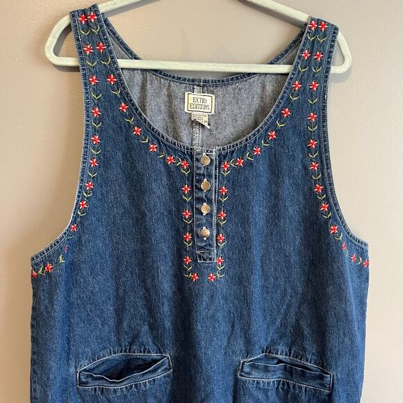 Vintage Plus Size Dress Embroidered Denim - Picture 2 of 6